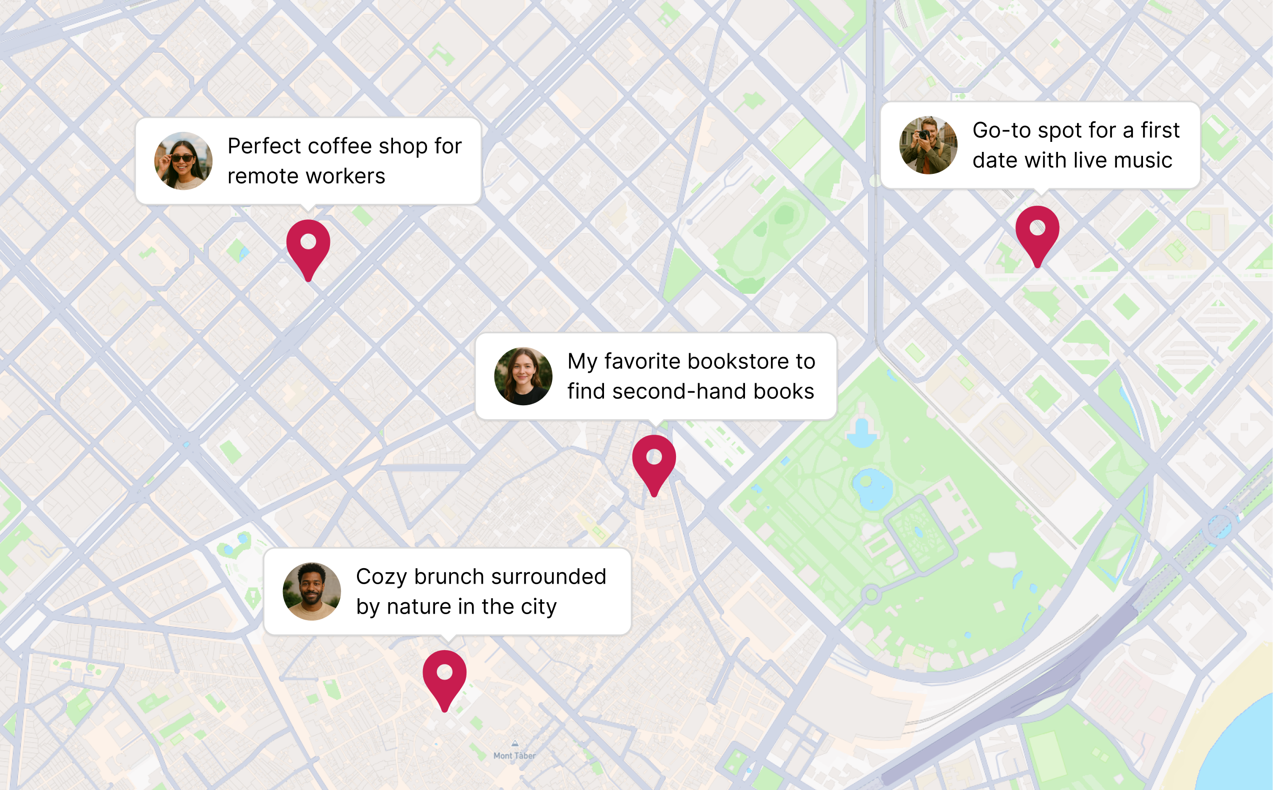 MapyBird map showing personalized recommendations from real people